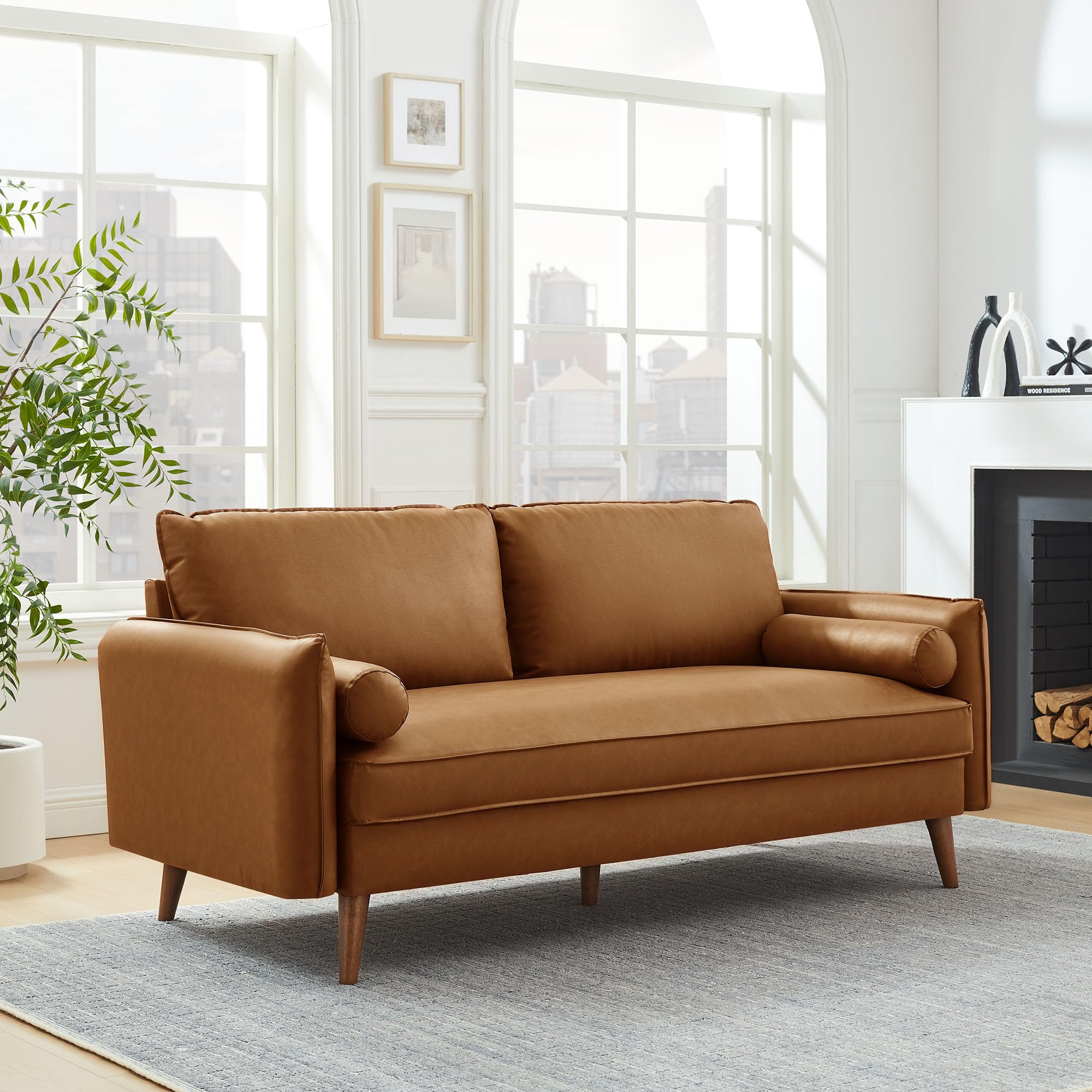 Amazon.com: Modway Revive 72 Inch Faux Leather Sofa in Tan – 3
